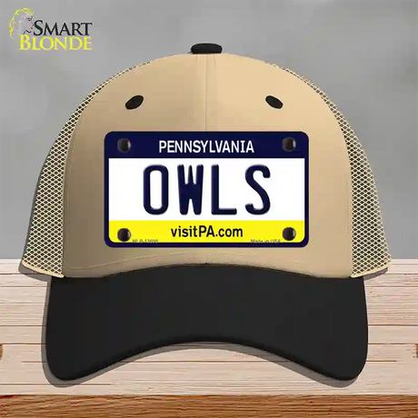 Owls Novelty License Plate Hat Mesh / Khaki|Black