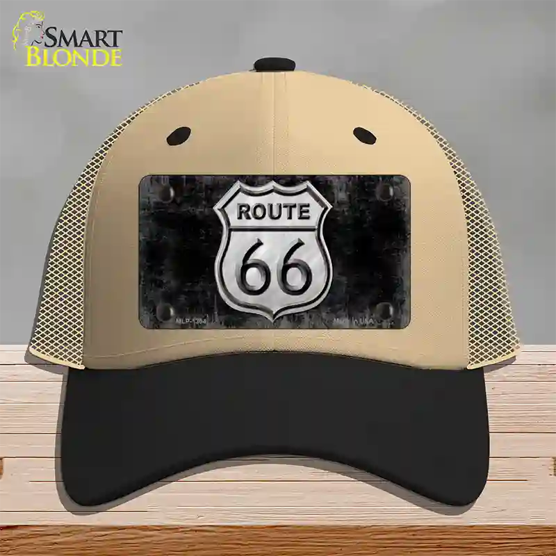 Route 66 Black & White Novelty License Plate Hat Mesh / Khaki|Black