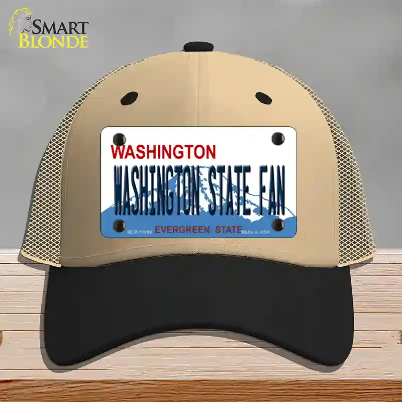 Washington State Fan Novelty License Plate Hat Mesh / Khaki|Black