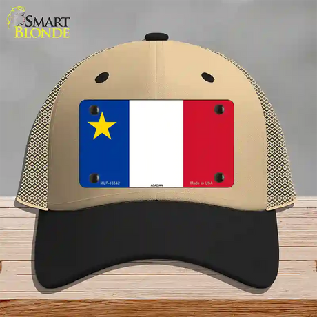 Acadian Canada Flag Novelty License Plate Hat Mesh / Khaki|Black