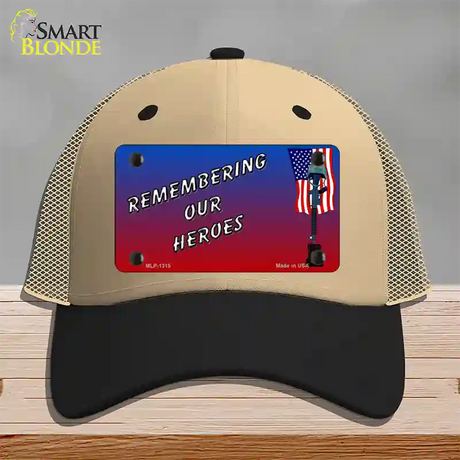 Remembering Our Heroes Novelty License Plate Hat Mesh / Khaki|Black