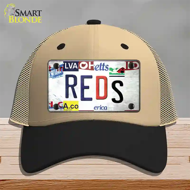 Reds Strip Art Novelty License Plate Hat Tag Mesh / Khaki|Black