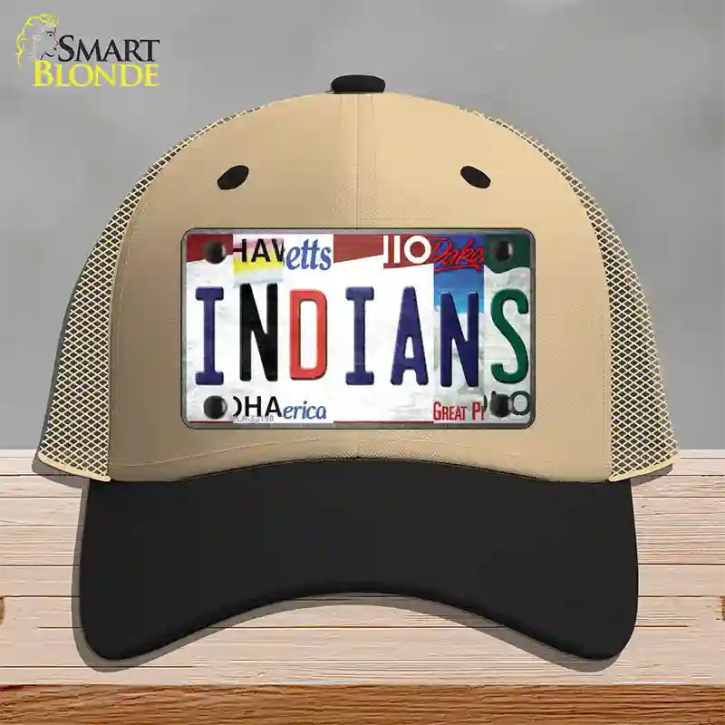 Indians Strip Art Novelty License Plate Hat Tag Mesh / Khaki|Black