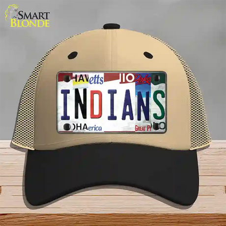 Indians Strip Art Novelty License Plate Hat Tag Mesh / Khaki|Black