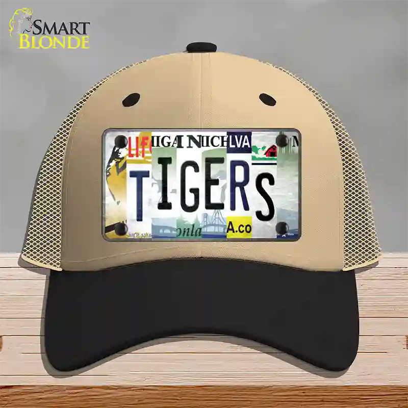 Tigers Strip Art Novelty License Plate Hat Tag Mesh / Khaki|Black