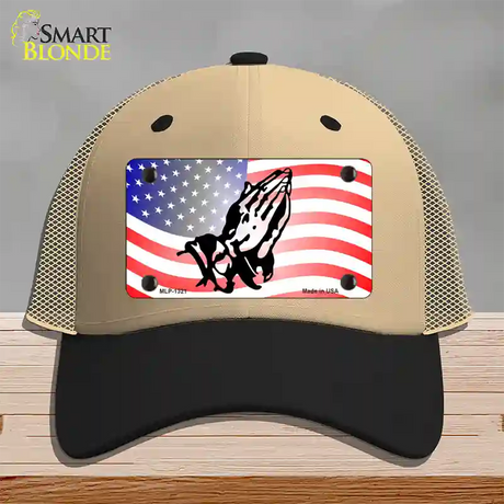 American Flag Praying Hands Novelty License Plate Hat Mesh / Khaki|Black