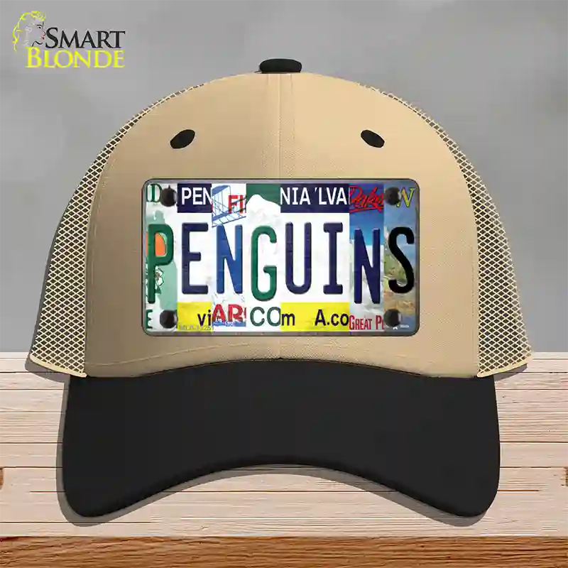 Penguins Strip Art Novelty License Plate Hat Tag Mesh / Khaki|Black