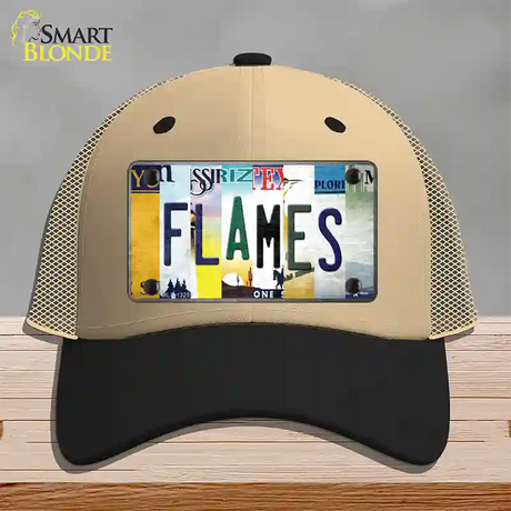 Flames Strip Art Novelty License Plate Hat Tag Mesh / Khaki|Black