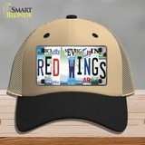 Red Wings Strip Art Novelty License Plate Hat Tag Mesh / Khaki|Black