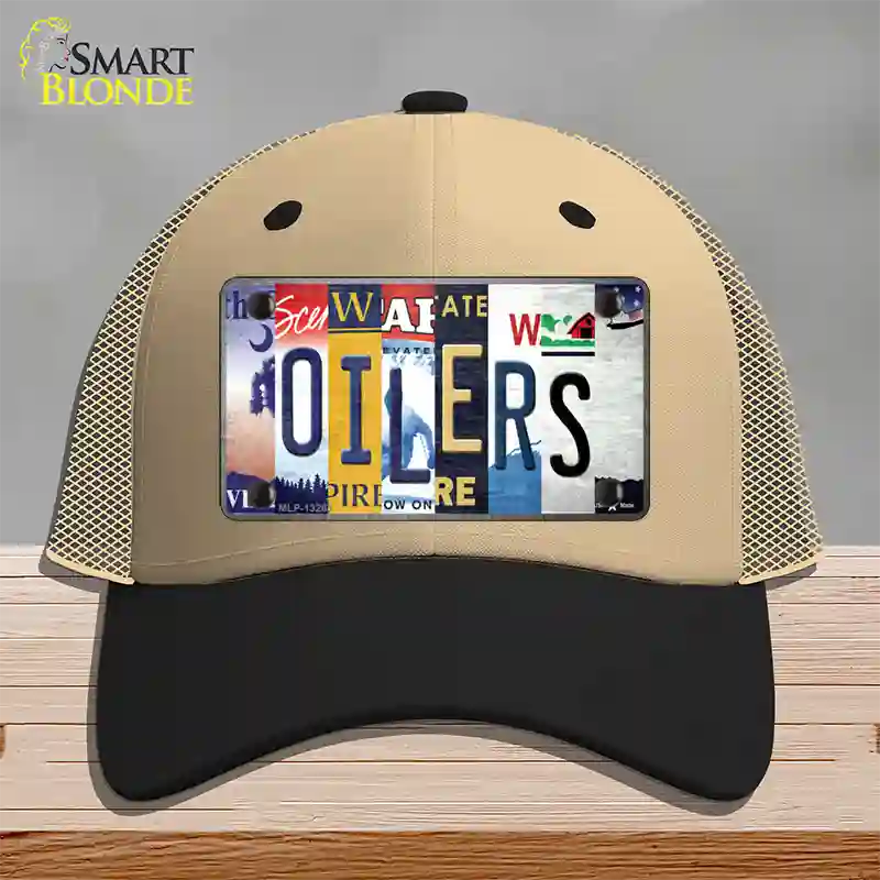 Oilers Strip Art Novelty License Plate Hat Tag Mesh / Khaki|Black