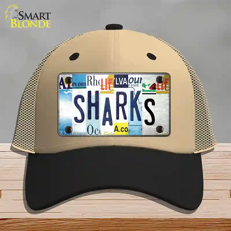 Sharks Strip Art Novelty License Plate Hat Tag Mesh / Khaki|Black