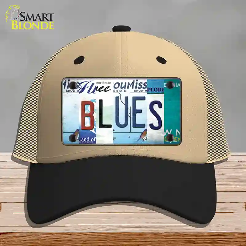 Blues Strip Art Novelty License Plate Hat Tag Mesh / Khaki|Black