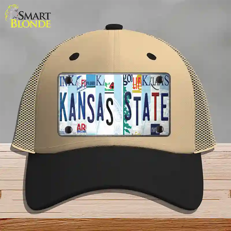 Kansas State Strip Art Novelty License Plate Hat Tag Mesh / Khaki|Black