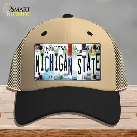 Michigan State Strip Art Novelty License Plate Hat Tag Mesh / Khaki|Black