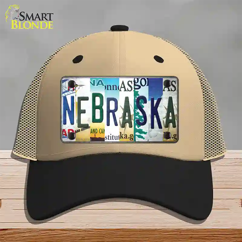 Nebraska Strip Art Novelty License Plate Hat Tag Mesh / Khaki|Black