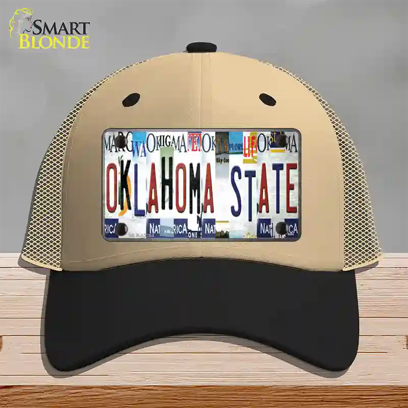 Oklahoma State Strip Art Novelty License Plate Hat Tag Mesh / Khaki|Black