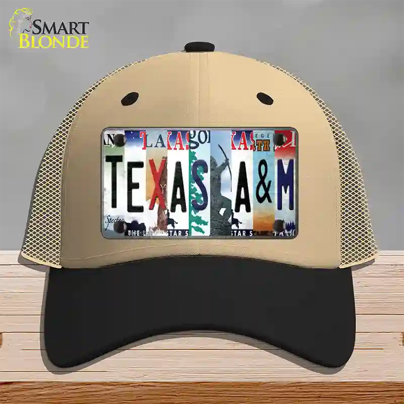 Texas A&M Strip Art Novelty License Plate Hat Tag Mesh / Khaki|Black