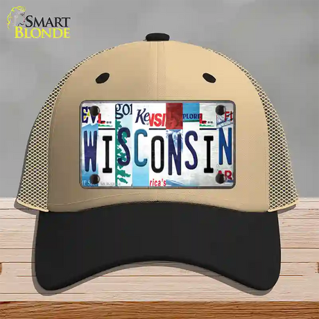 Wisconsin Strip Art Novelty License Plate Hat Tag Mesh / Khaki|Black