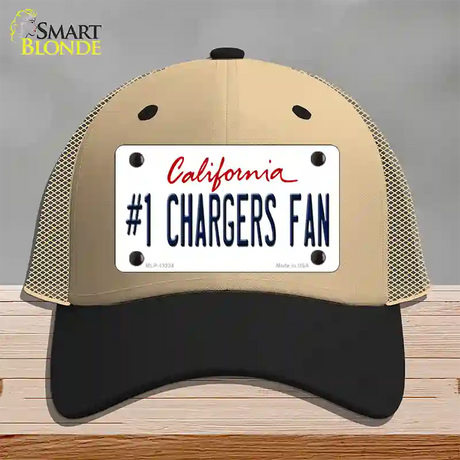 Number 1 Chargers Fan Novelty License Plate Hat Tag Mesh / Khaki|Black