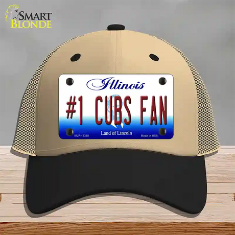 Number 1 Cubs Fan Novelty License Plate Hat Tag Mesh / Khaki|Black