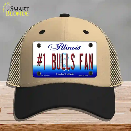 Number 1 Bulls Fan Novelty License Plate Hat Tag Mesh / Khaki|Black