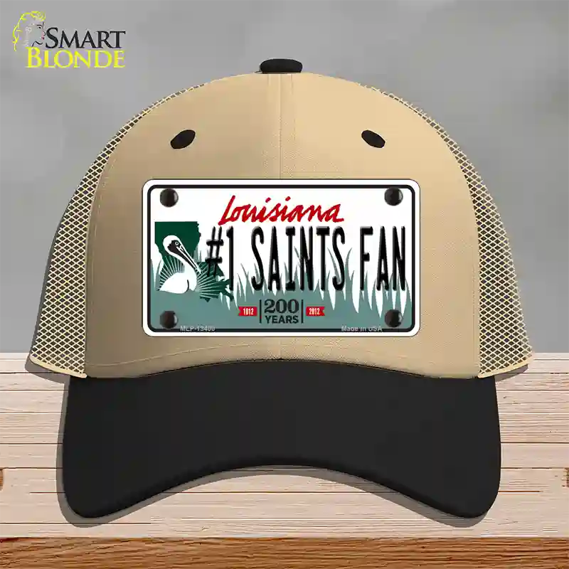 Number 1 Saints Fan Novelty License Plate Hat Tag Mesh / Khaki|Black