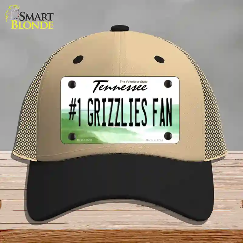 Number 1 Grizzlies Fan Novelty License Plate Hat Tag Mesh / Khaki|Black