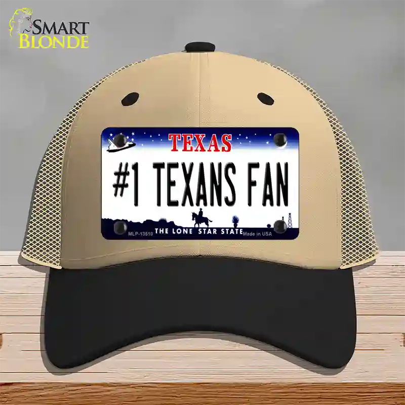 Number 1 Texans Fan Novelty License Plate Hat Tag Mesh / Khaki|Black