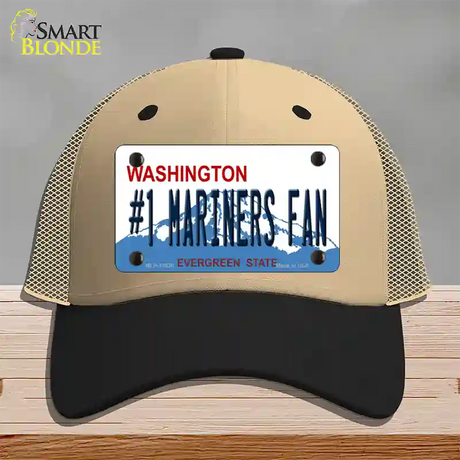 Number 1 Mariners Fan Novelty License Plate Hat Tag Mesh / Khaki|Black