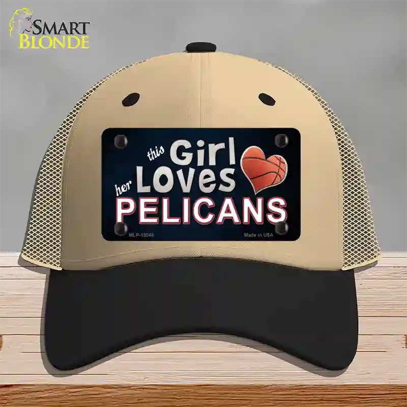 This Girl Loves Her Pelicans Novelty License Plate Hat Tag Mesh / Khaki|Black