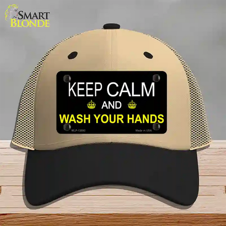 Keep Calm Wash Your Hands Novelty License Plate Hat Tag Mesh / Khaki|Black