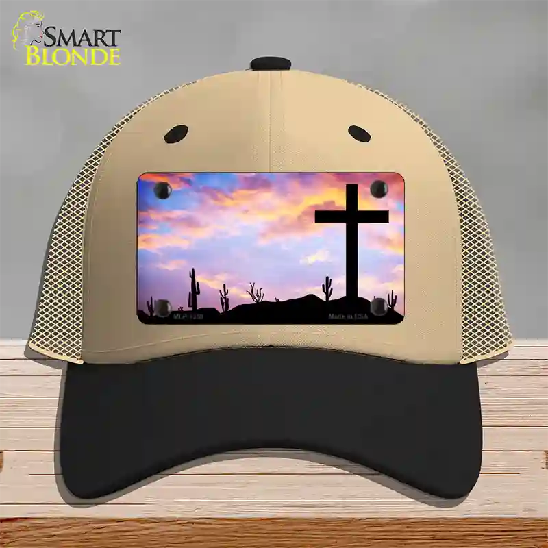 Cross Sunrise Photograph Novelty License Plate Hat Mesh / Khaki|Black