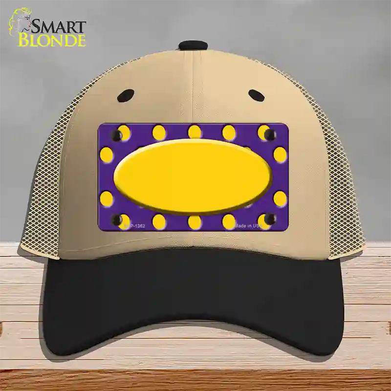 Yellow Purple Polka Dot Center Oval Novelty License Plate Hat Mesh / Khaki|Black