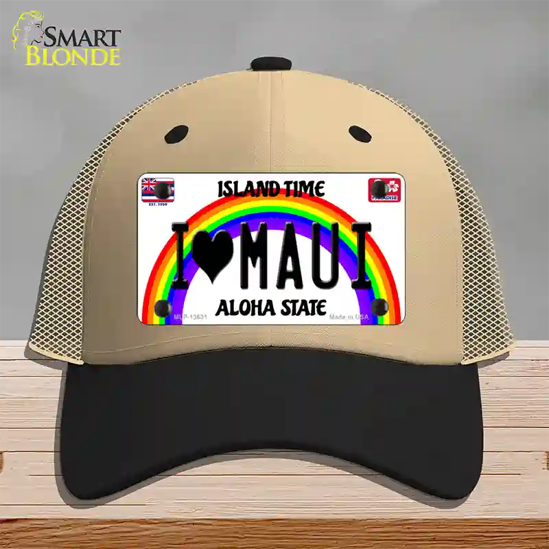 I Heart Maui Novelty License Plate Hat Tag Mesh / Khaki|Black