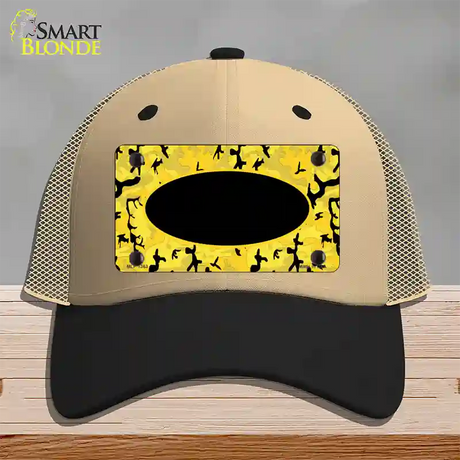 Yellow Black Camouflage With Black Center Oval Novelty License Plate Hat Mesh / Khaki|Black