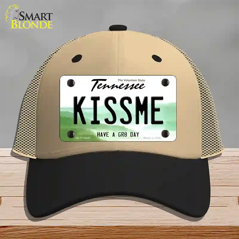 Kiss Me Novelty License Plate Hat Tag Mesh / Khaki|Black