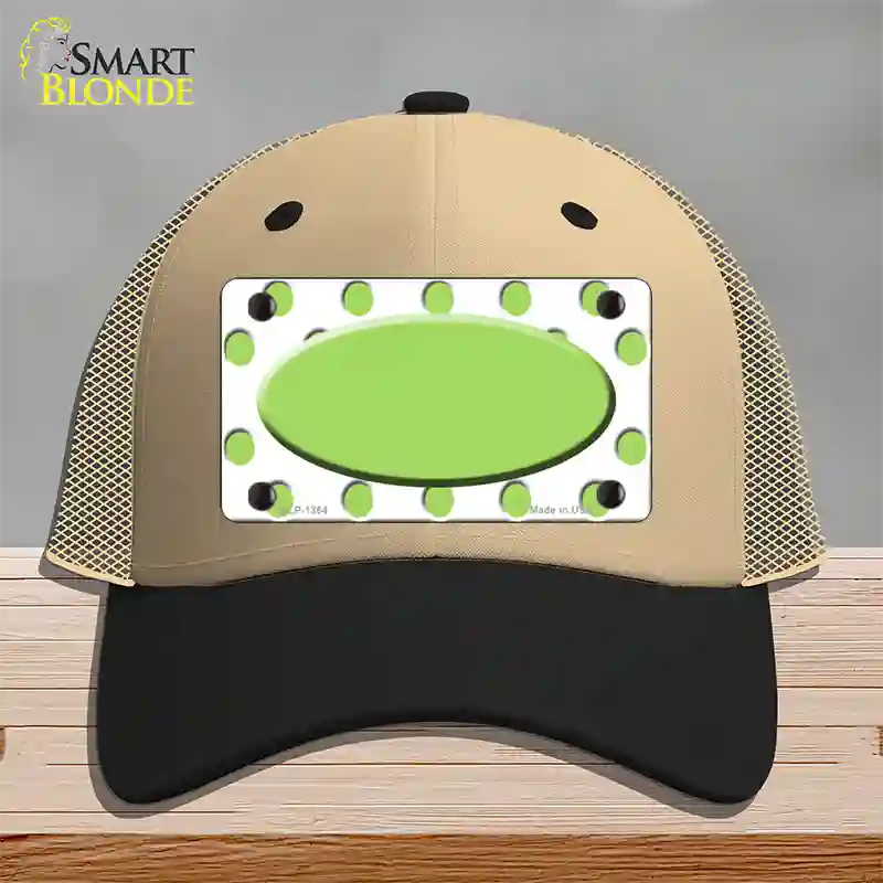 Lime Green White Polka Dot Center Oval Novelty License Plate Hat Mesh / Khaki|Black