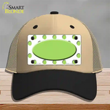 Lime Green White Polka Dot Center Oval Novelty License Plate Hat Mesh / Khaki|Black