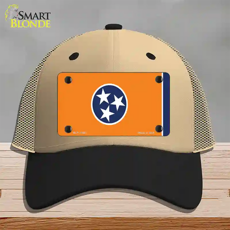 Tennessee Flag Orange Novelty License Plate Hat Tag Mesh / Khaki|Black