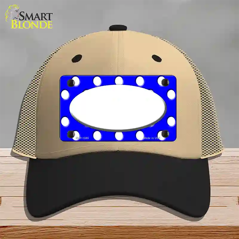 White Royal Blue Polka Dot Center Oval Novelty License Plate Hat Mesh / Khaki|Black