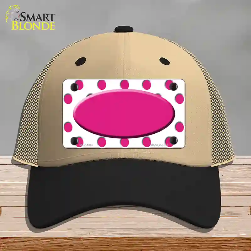 Hot Pink White Polka Dot Center Oval Novelty License Plate Hat Mesh / Khaki|Black