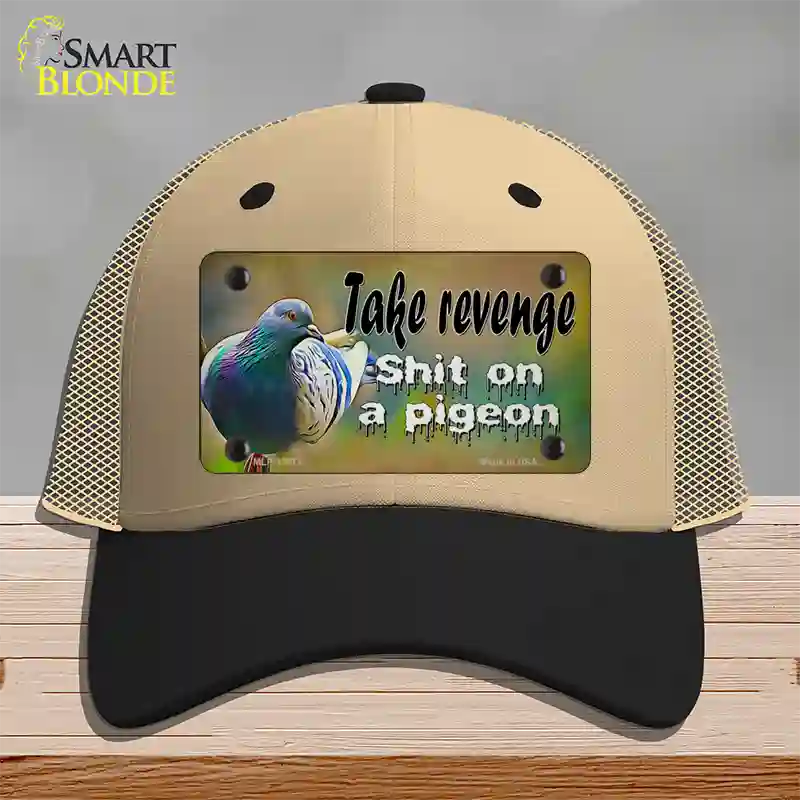 Shit On A Pigeon Novelty License Plate Hat Tag Mesh / Khaki|Black