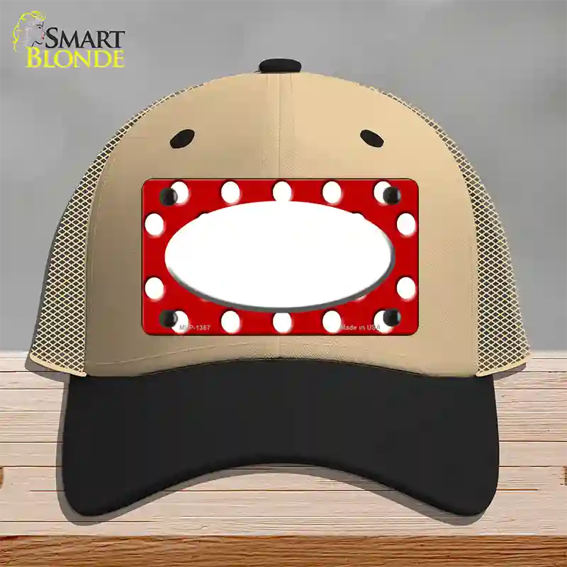 White Red Polka Dot Center Oval Novelty License Plate Hat Mesh / Khaki|Black