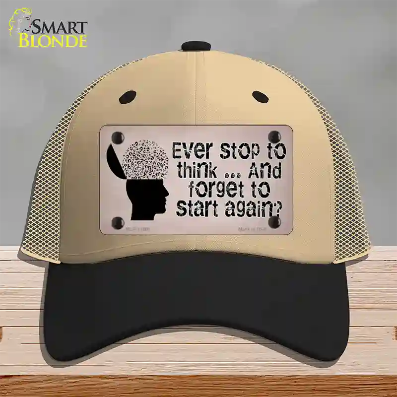 Stop Thinking Novelty License Plate Hat Tag Mesh / Khaki|Black