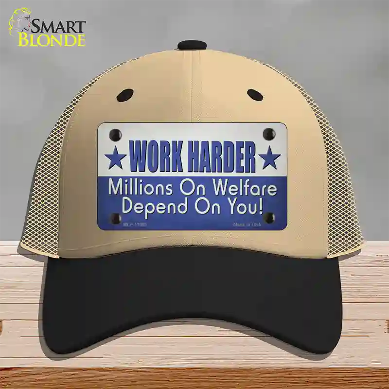 Welfare Depends On You Novelty License Plate Hat Tag Mesh / Khaki|Black