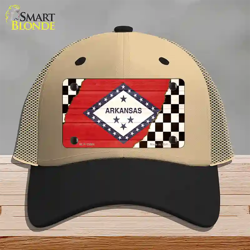 Arkansas Racing Flag Novelty License Plate Hat Tag Mesh / Khaki|Black