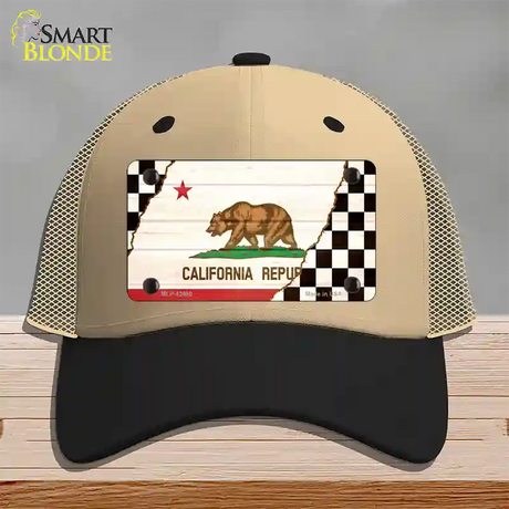 California Racing Flag Novelty License Plate Hat Tag Mesh / Khaki|Black