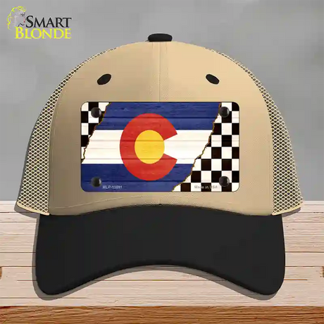 Colorado Racing Flag Novelty License Plate Hat Tag Mesh / Khaki|Black