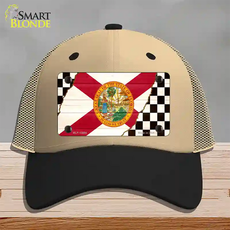 Florida Racing Flag Novelty License Plate Hat Tag Mesh / Khaki|Black