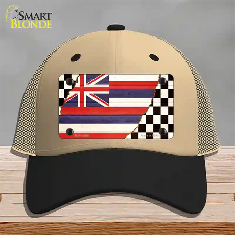 Hawaii Racing Flag Novelty License Plate Hat Tag Mesh / Khaki|Black